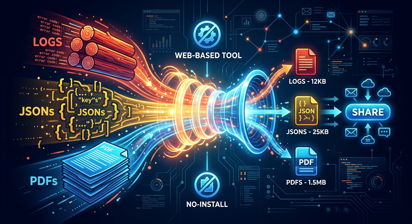No-Install Tools for Shrinking Logs, JSONs, and PDFs Before Sharing